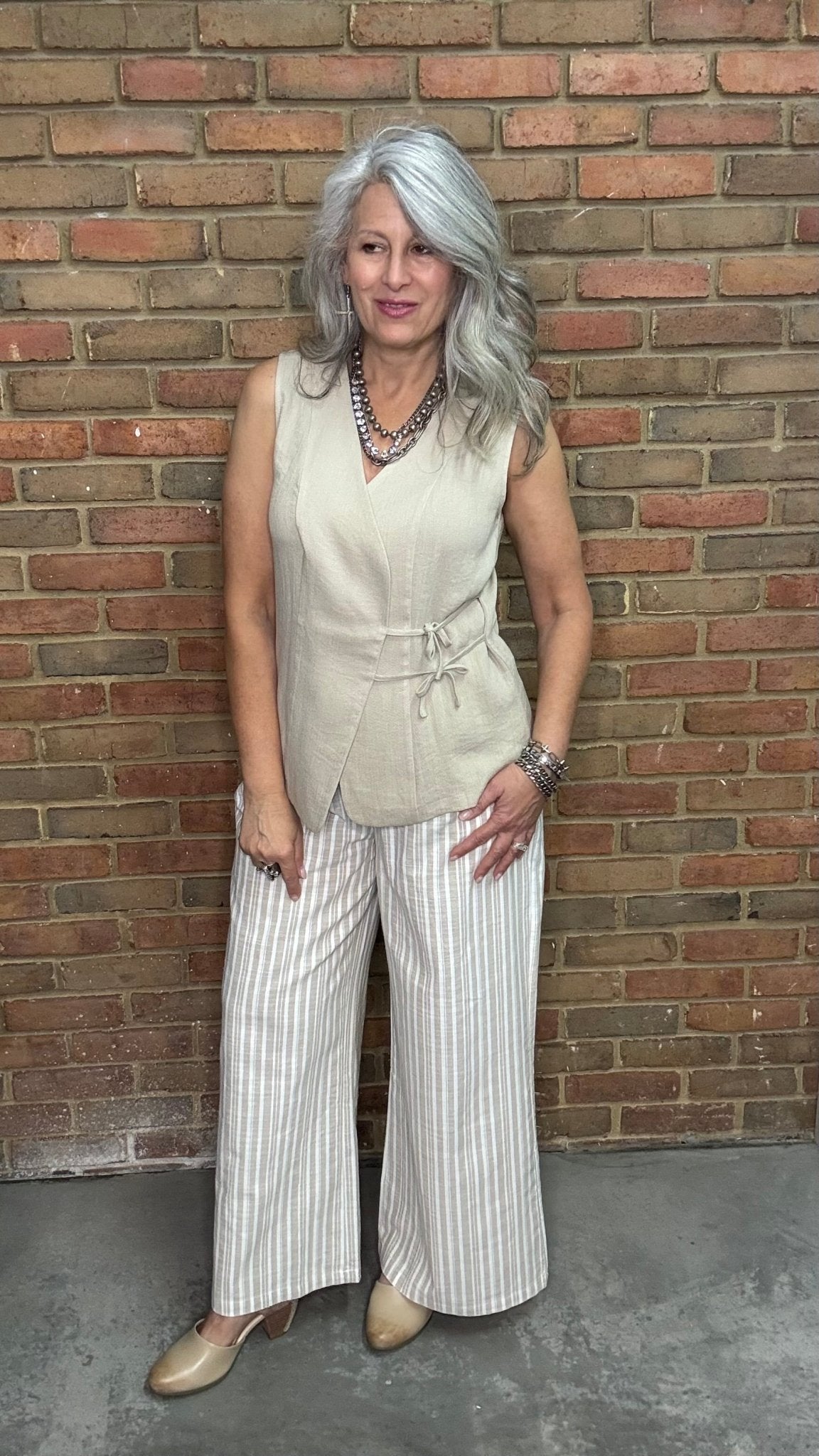 Linen Striped Wide Leg Pant - Vintage Vault Boutique