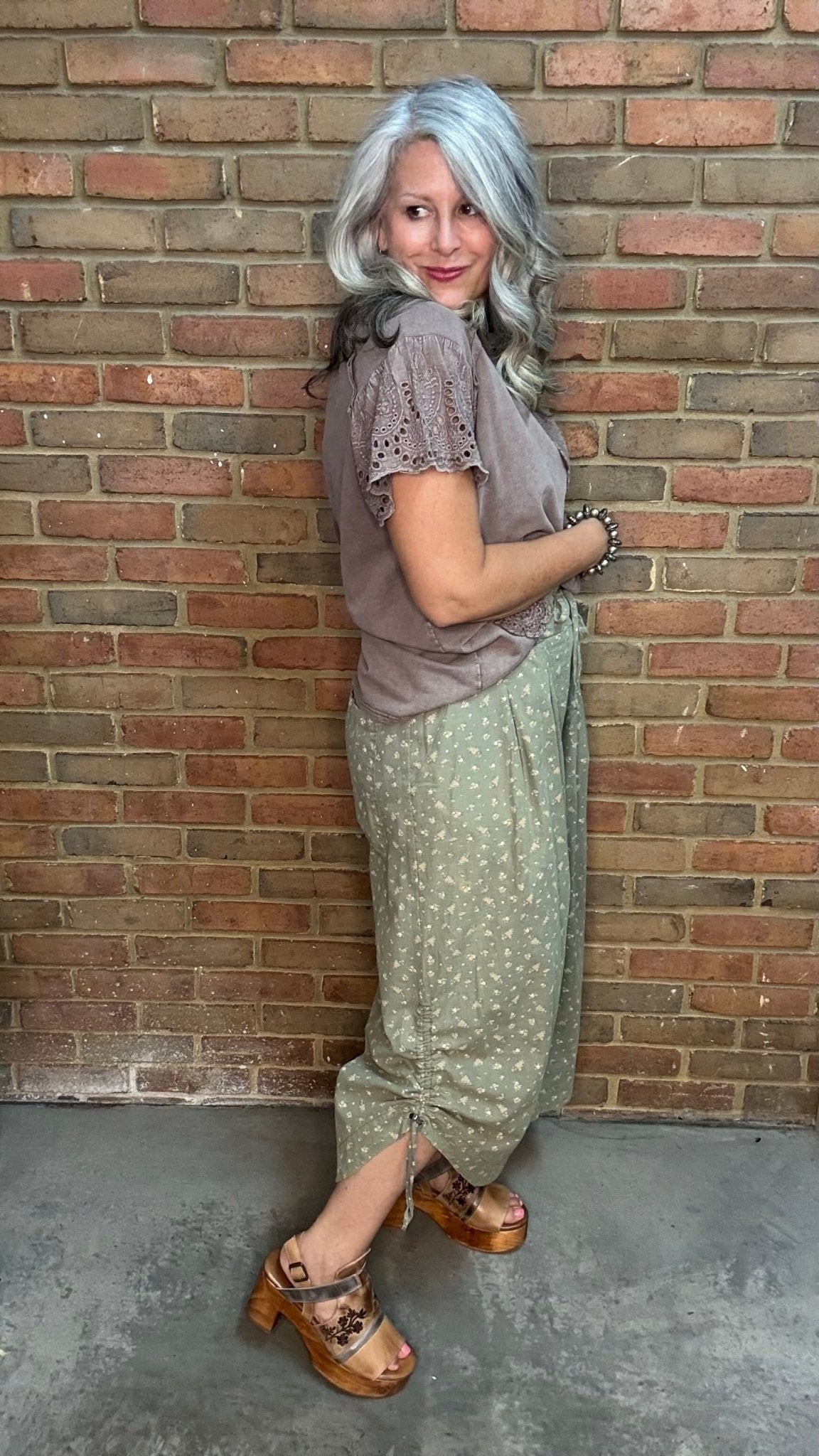 Green Floral Tie Pant - Vintage Vault Boutique
