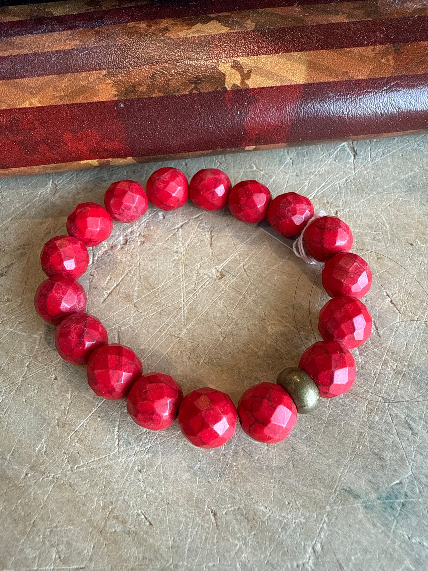 CS320- Red Faceted Bead Stretch Bracelet