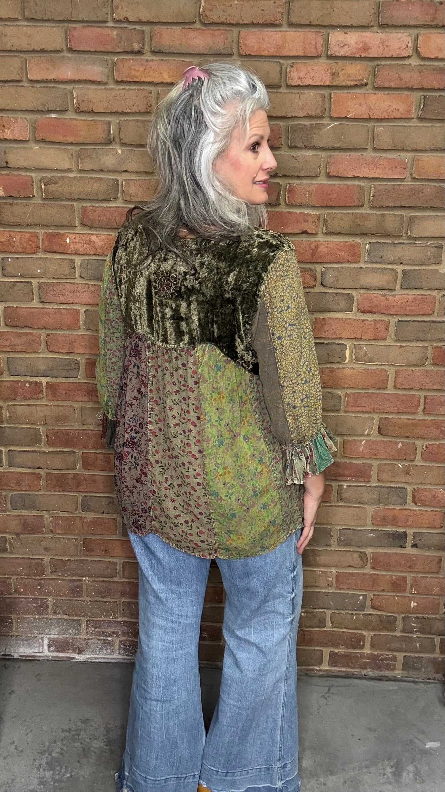 Gravel Boho Patch Velvet Top