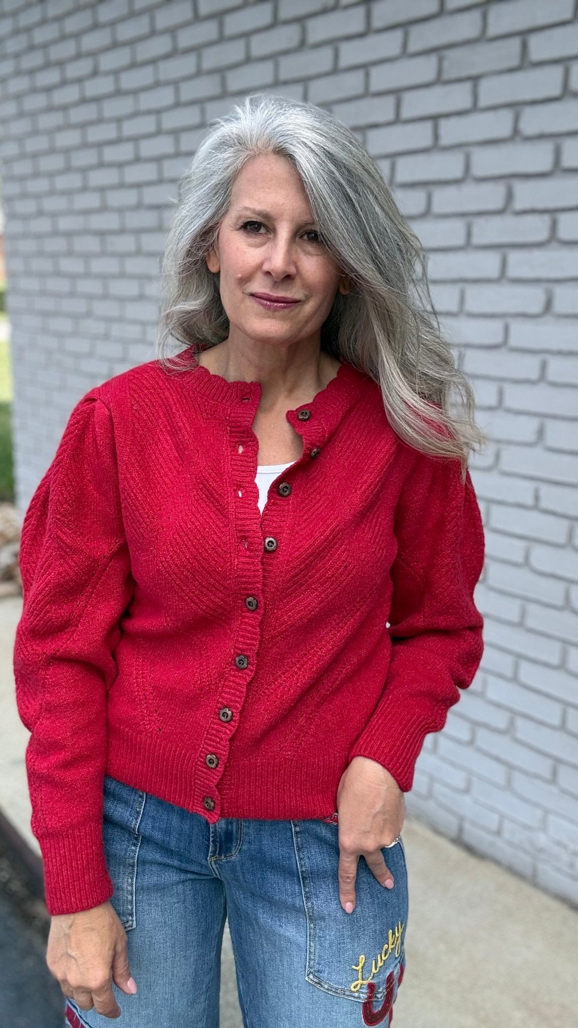 Pointelle Red Cardigan Sweater - Vintage Vault Boutique