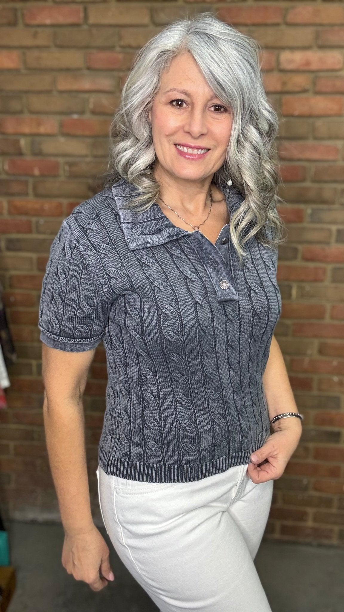 Ink Collared Short Sleeve Sweater - Vintage Vault Boutique