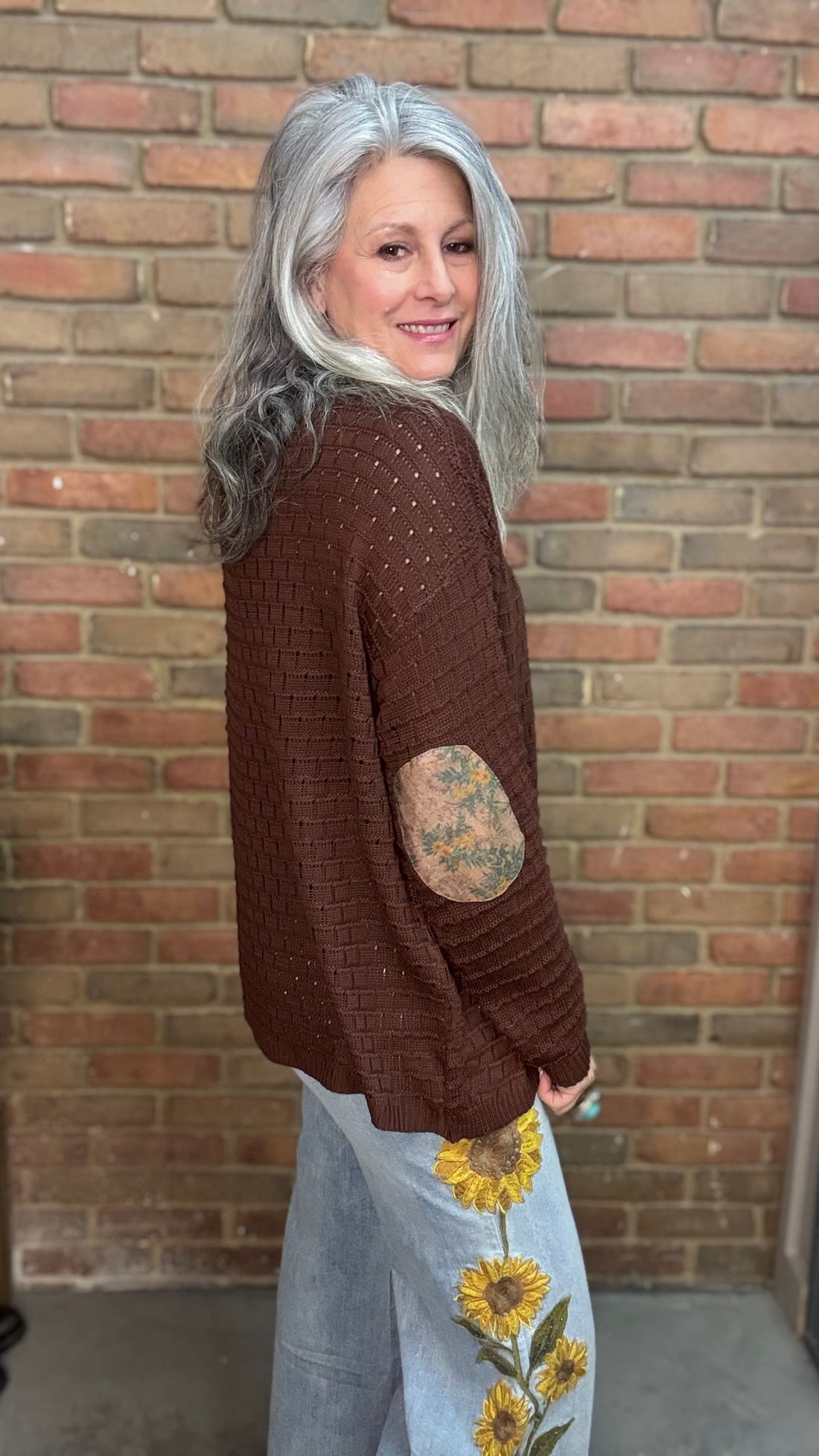 Patchwork Cotton Knit Sweater Coffee