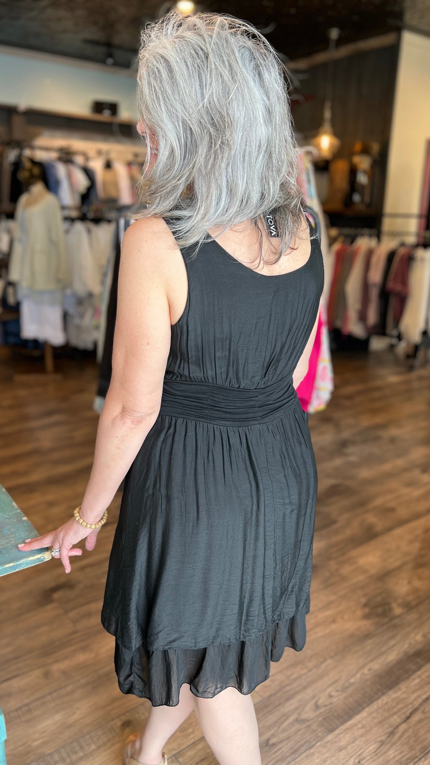 Silk Layered V-Neck Dress Black