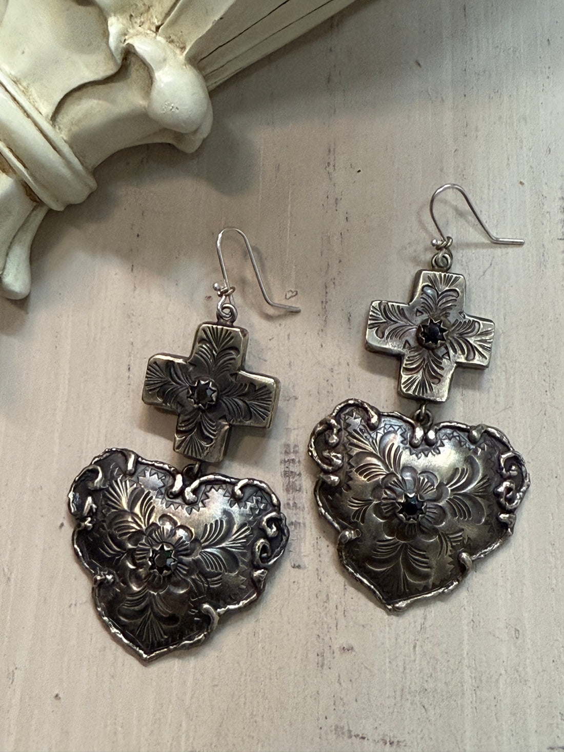 Cross Heart Drop Earrings