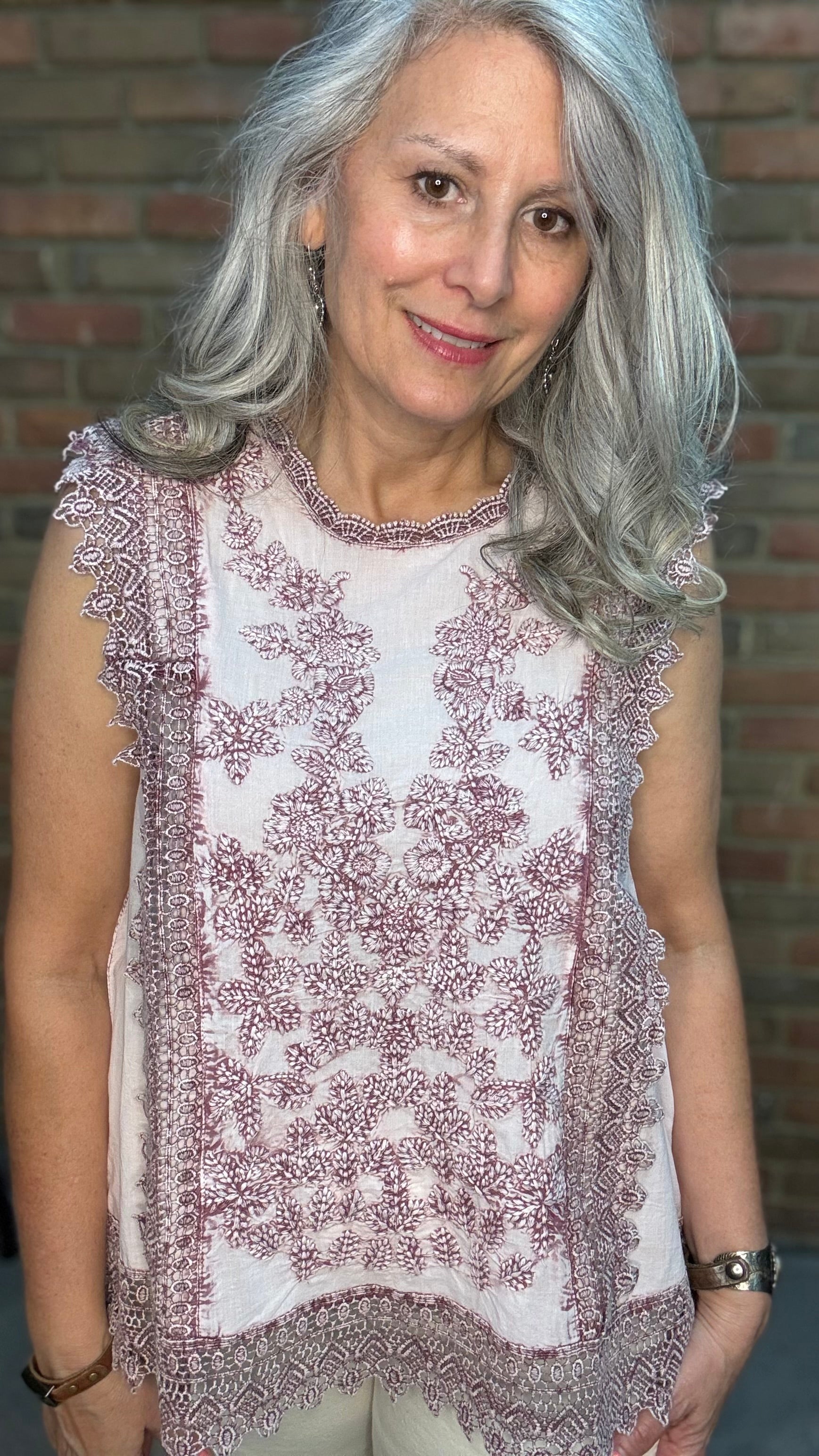 Floral Scalloped Embroidered Cotton Top