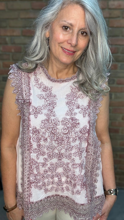 Floral Scalloped Embroidered Cotton Top