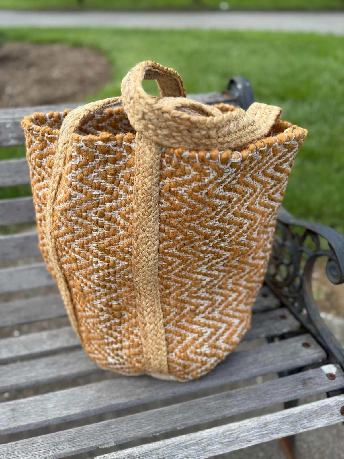 Jute Tote Bag Mustard - Vintage Vault Boutique