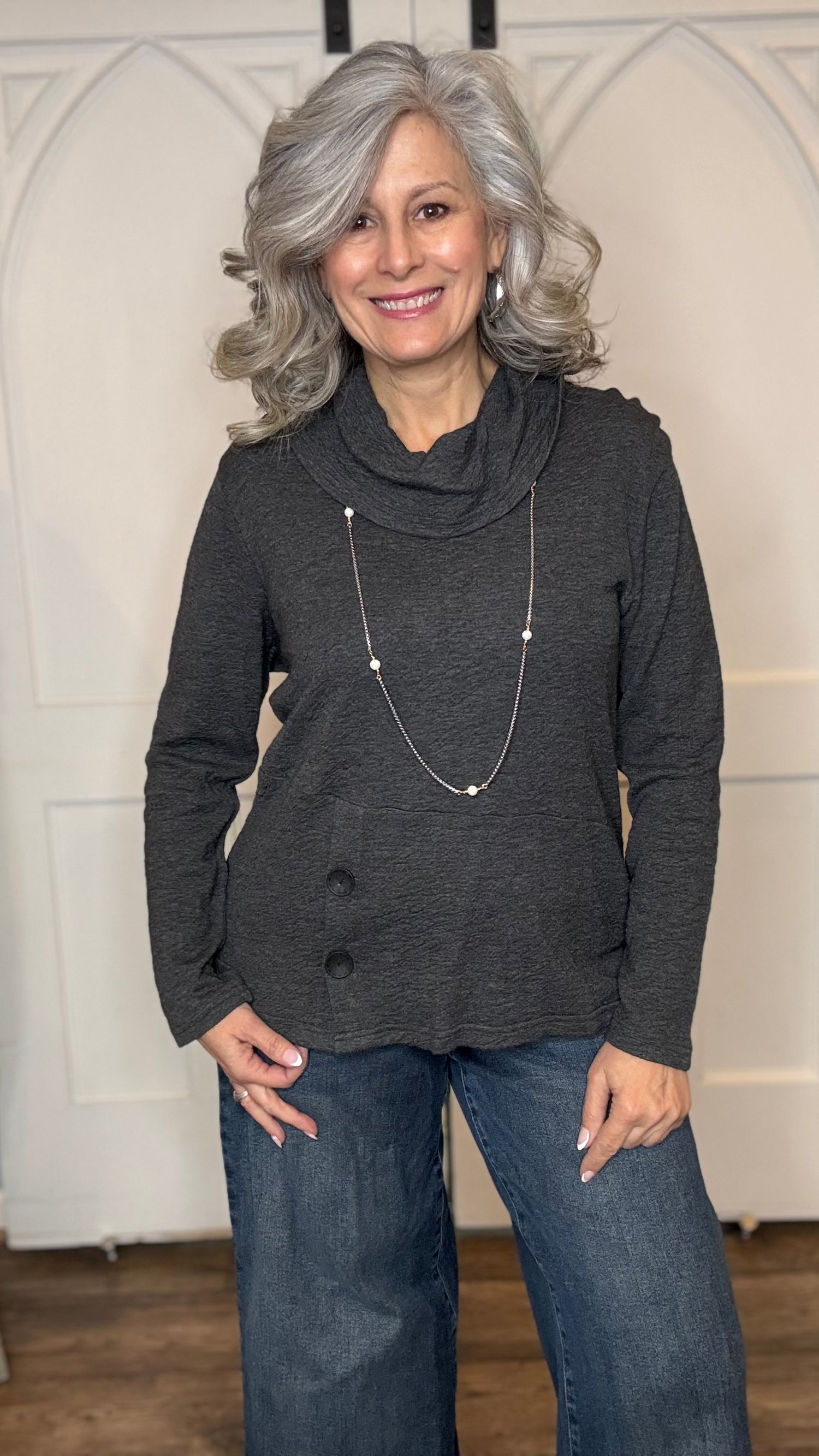 Wanda Cowl Neck Top Charcoal