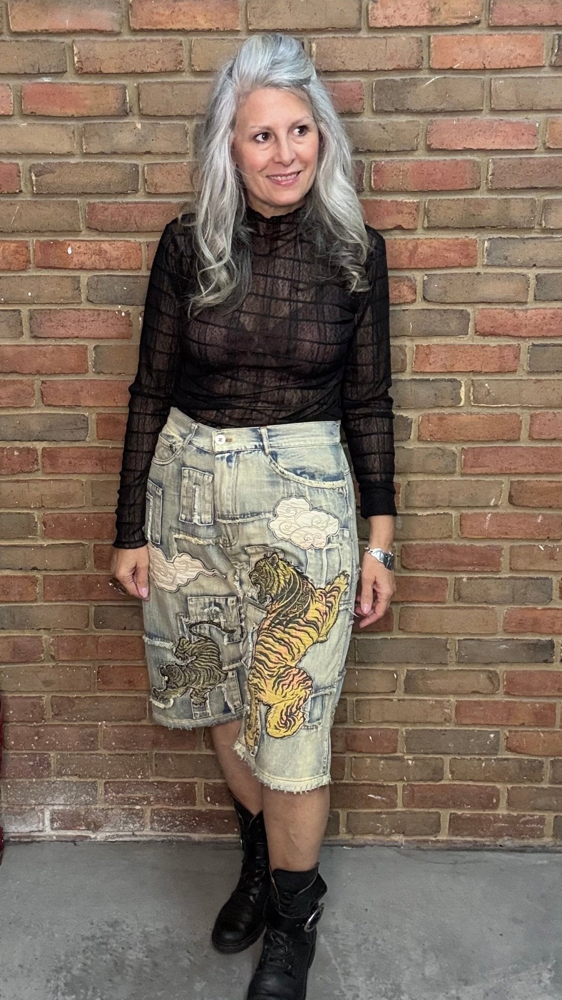 Tiger Applique Patchwork Jorts - Vintage Vault Boutique