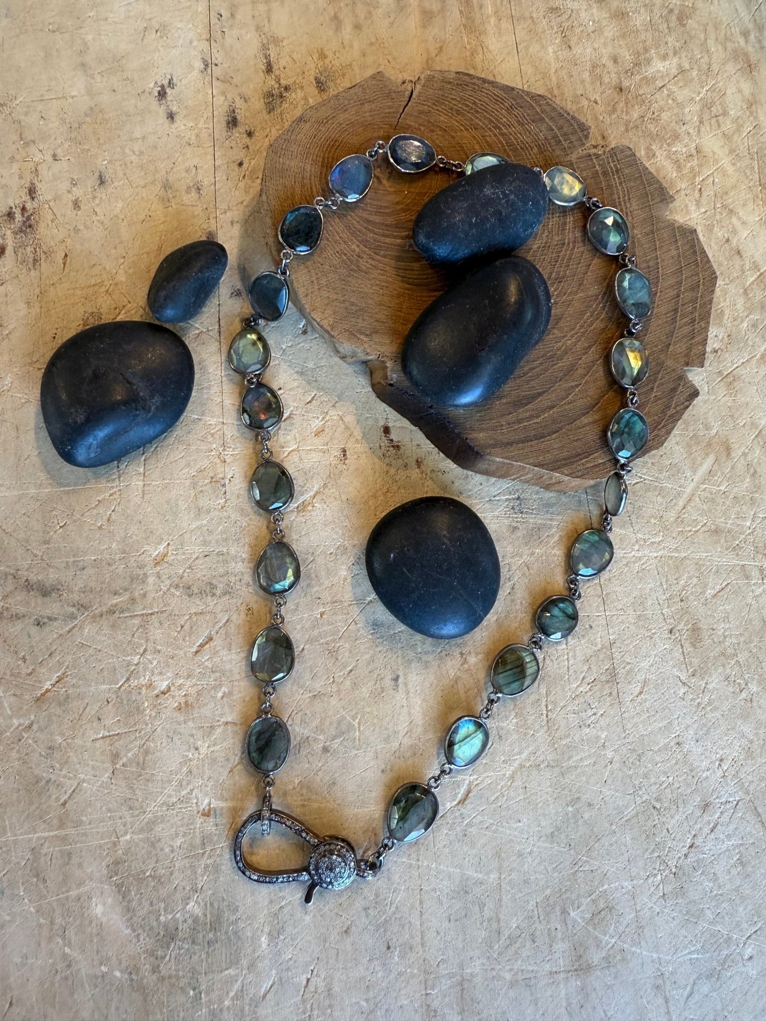 Bezel Strand with Diamond Clasp - Vintage Vault Boutique