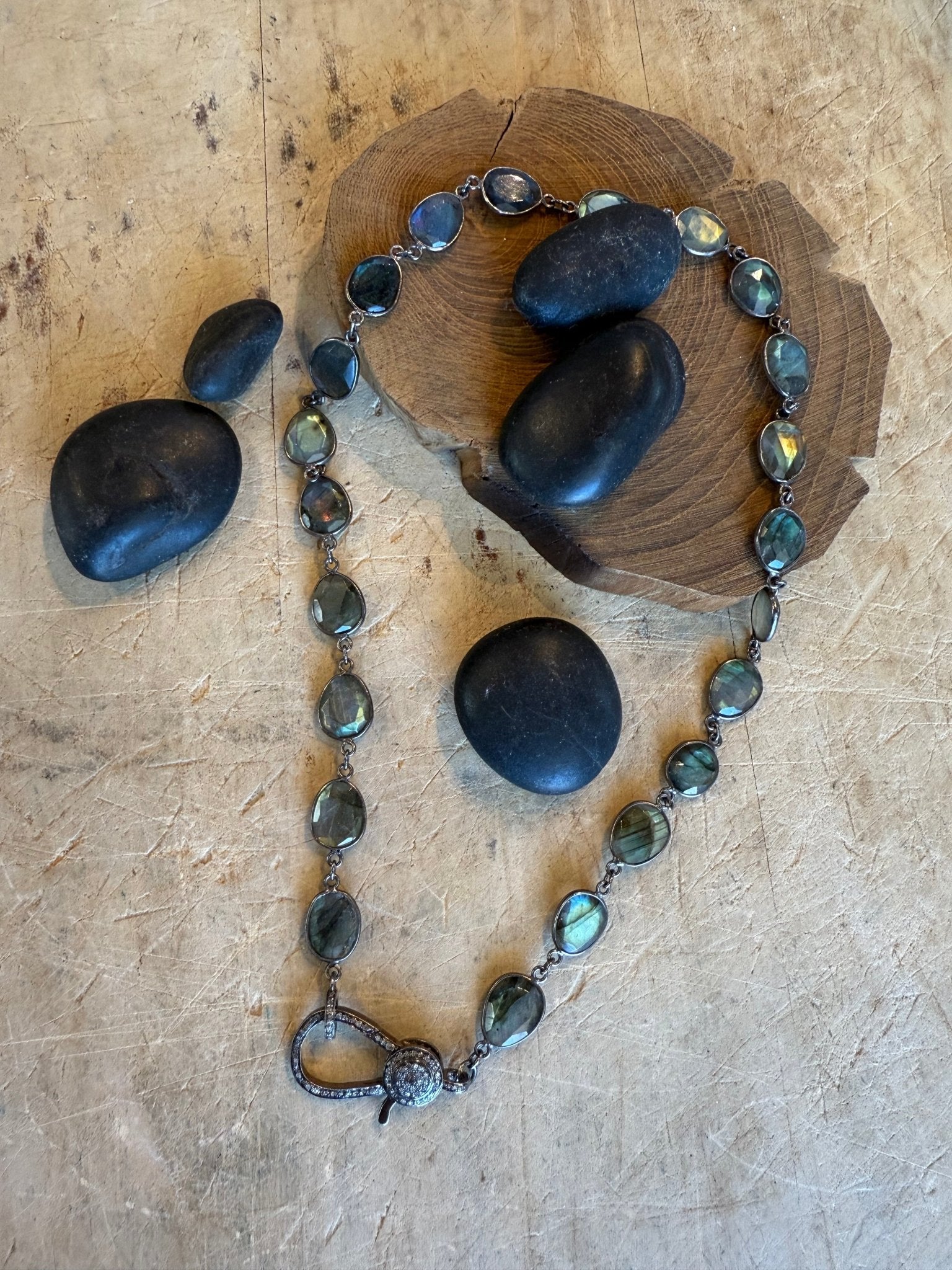 Bezel Strand with Diamond Clasp - Vintage Vault Boutique