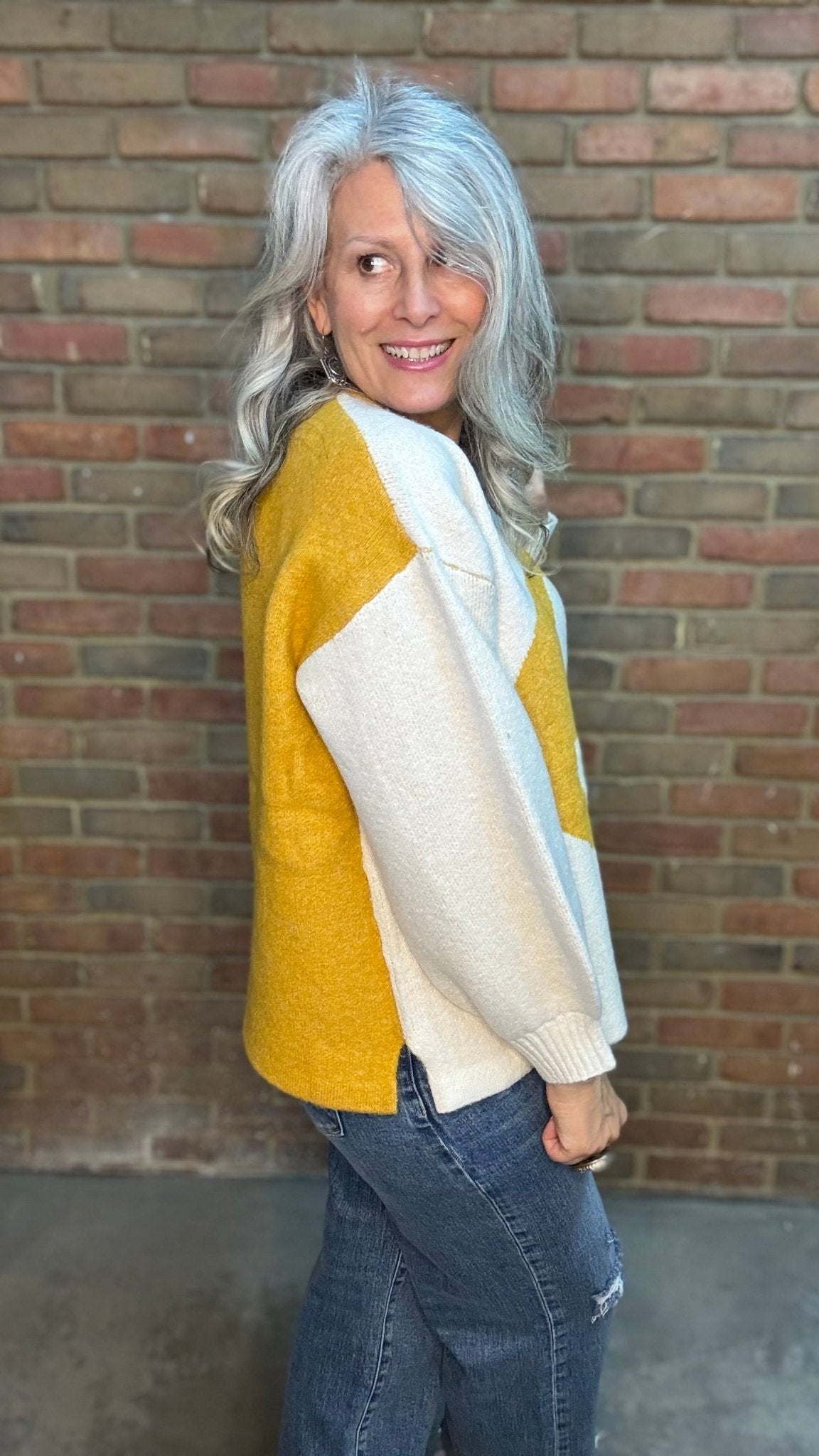 Golden Smiley Face Sweater - Vintage Vault Boutique