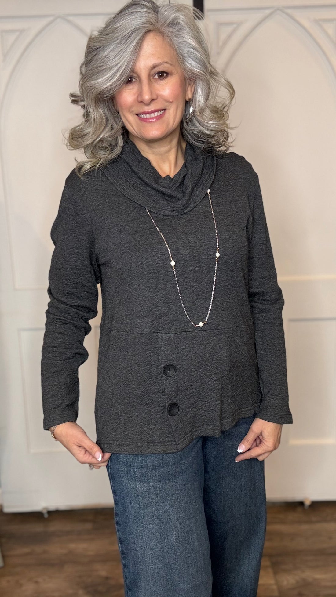 Wanda Cowl Neck Top Charcoal