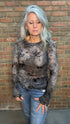 Grey Burn Out Floral Mesh Top - Vintage Vault Boutique