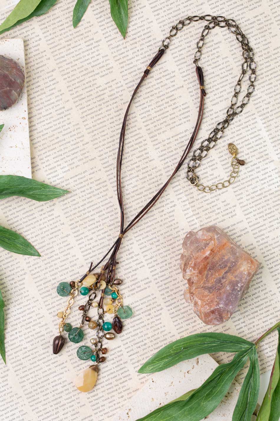 Atlas 26.5-28.5&quot; Roman Glass, Honey Opal Tassel Necklace