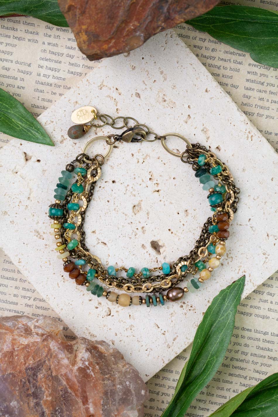 Atlas 7.5-8.5&quot; Roman Glass, Amazonite, Czech Glass Multistrand Bracelet