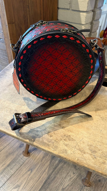 Red Tooled Canteen Bag - Vintage Vault Boutique