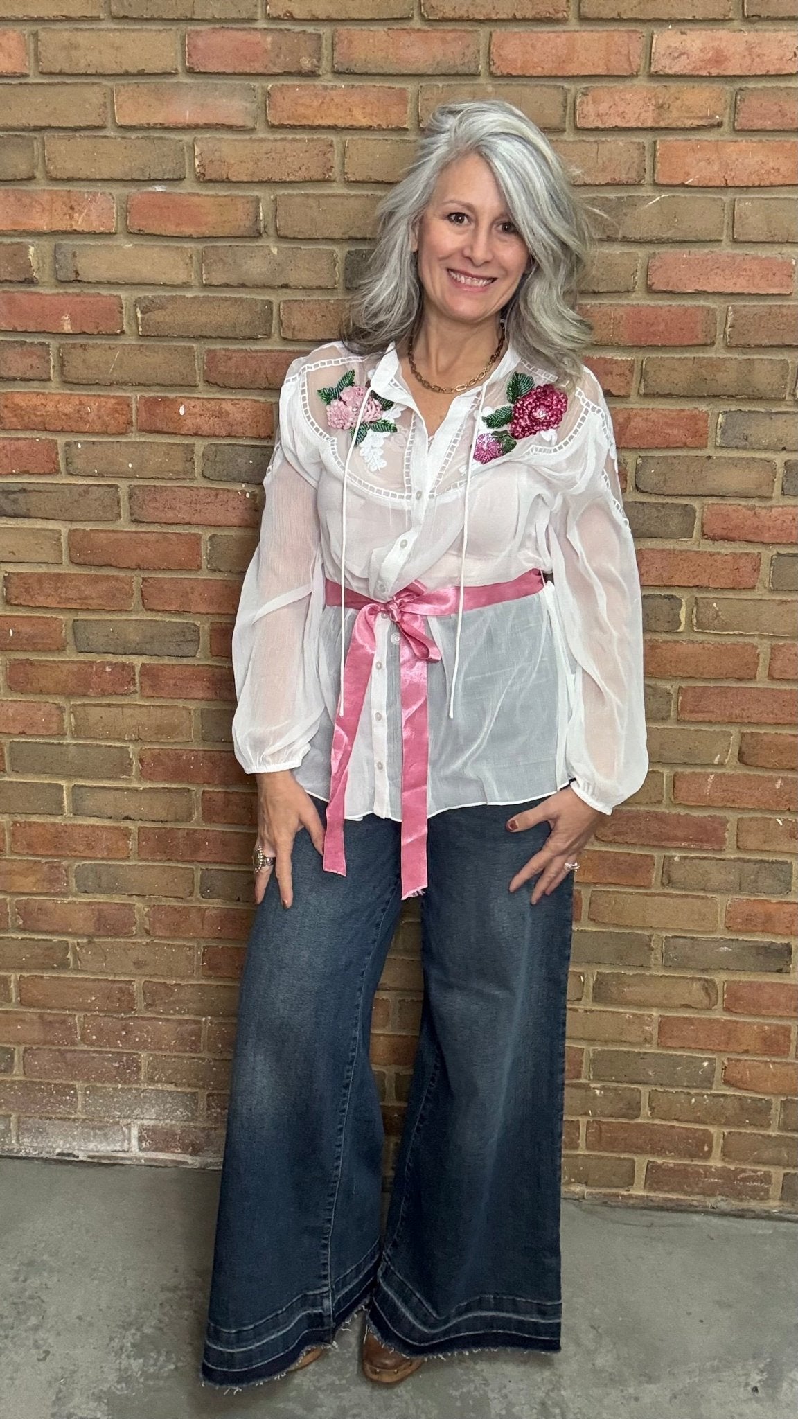 Amora Chiffon Embroidery Shirt - Vintage Vault Boutique