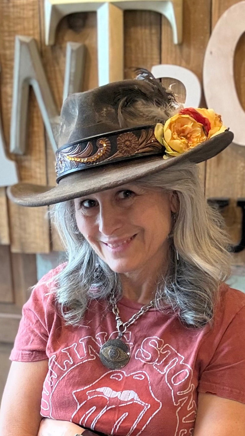 Yellow Rose Embossed Band Cowboy Hat by A Rare Bird - Vintage Vault Boutique