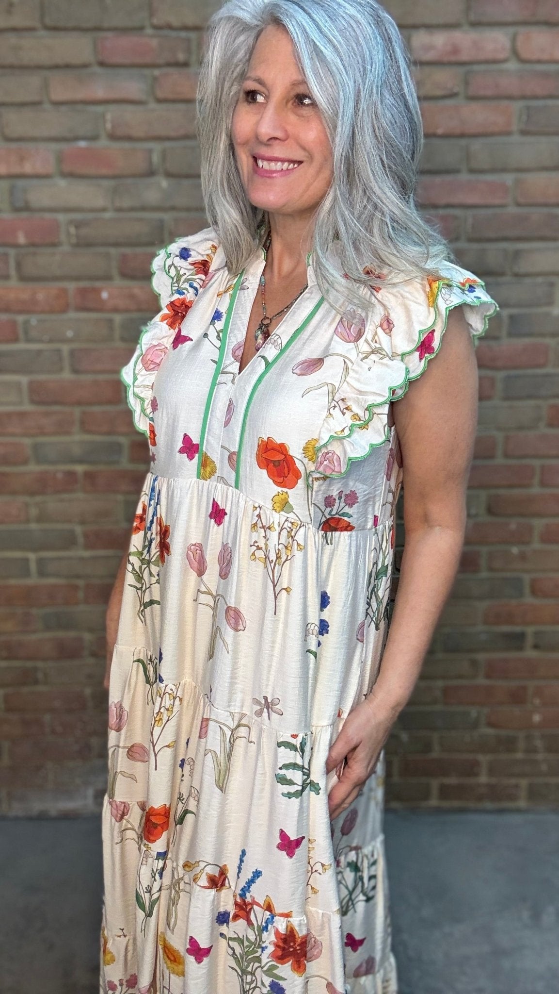Tiered Print Scallop Sleeve Dress - Vintage Vault Boutique