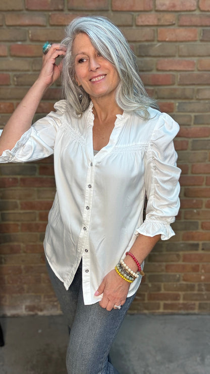 Button Front V-Neck Blouse