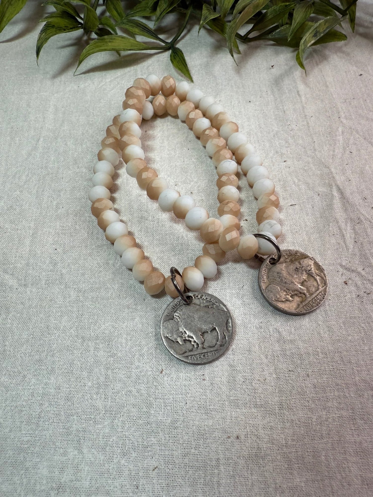 Beaded Stretch Bracelet with Buffalo Nickel Drop - Vintage Vault Boutique