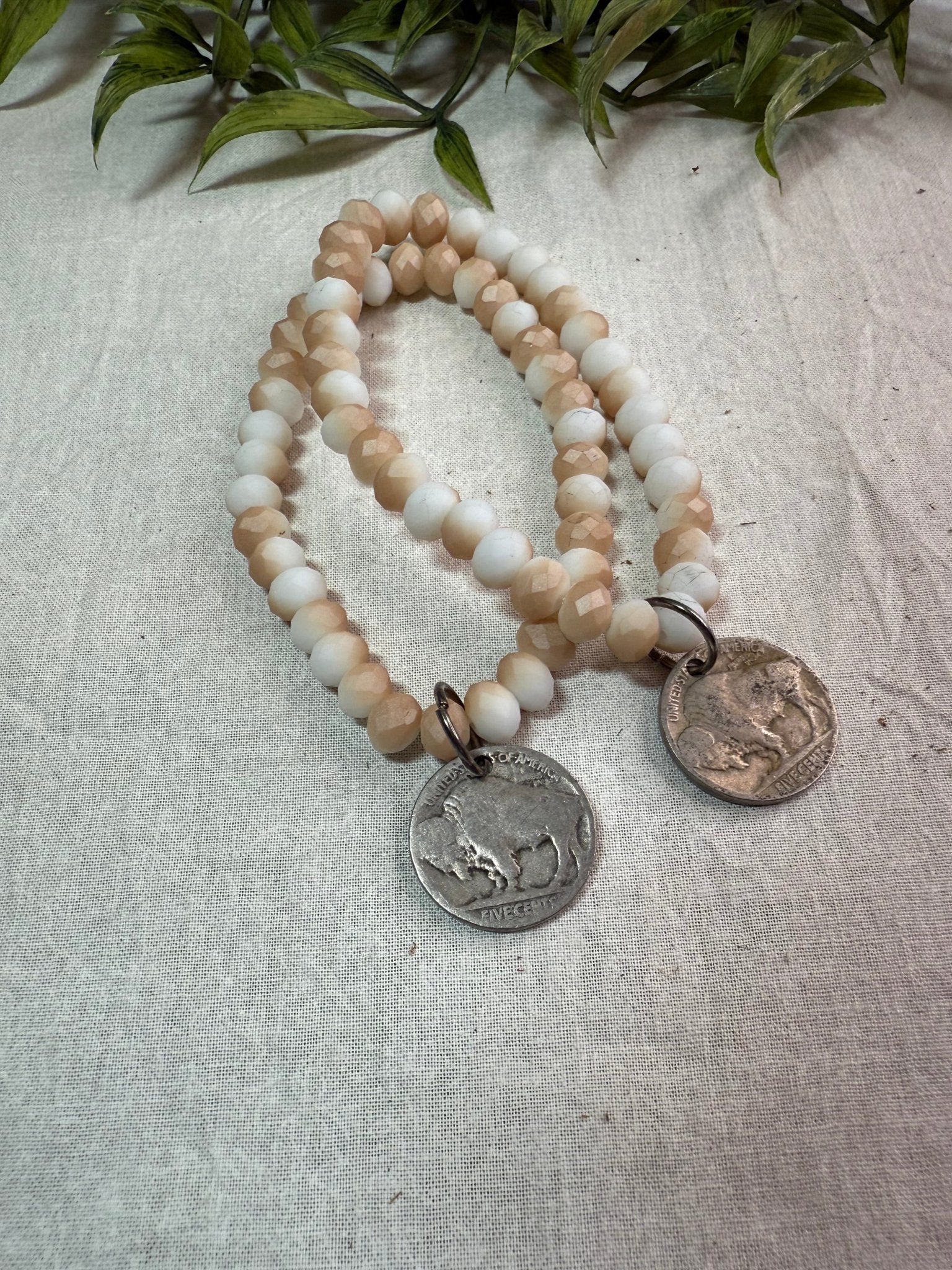 Beaded Stretch Bracelet with Buffalo Nickel Drop - Vintage Vault Boutique