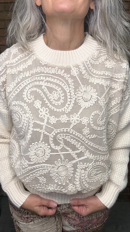 Waffle Stitch Front Paisley Sweater