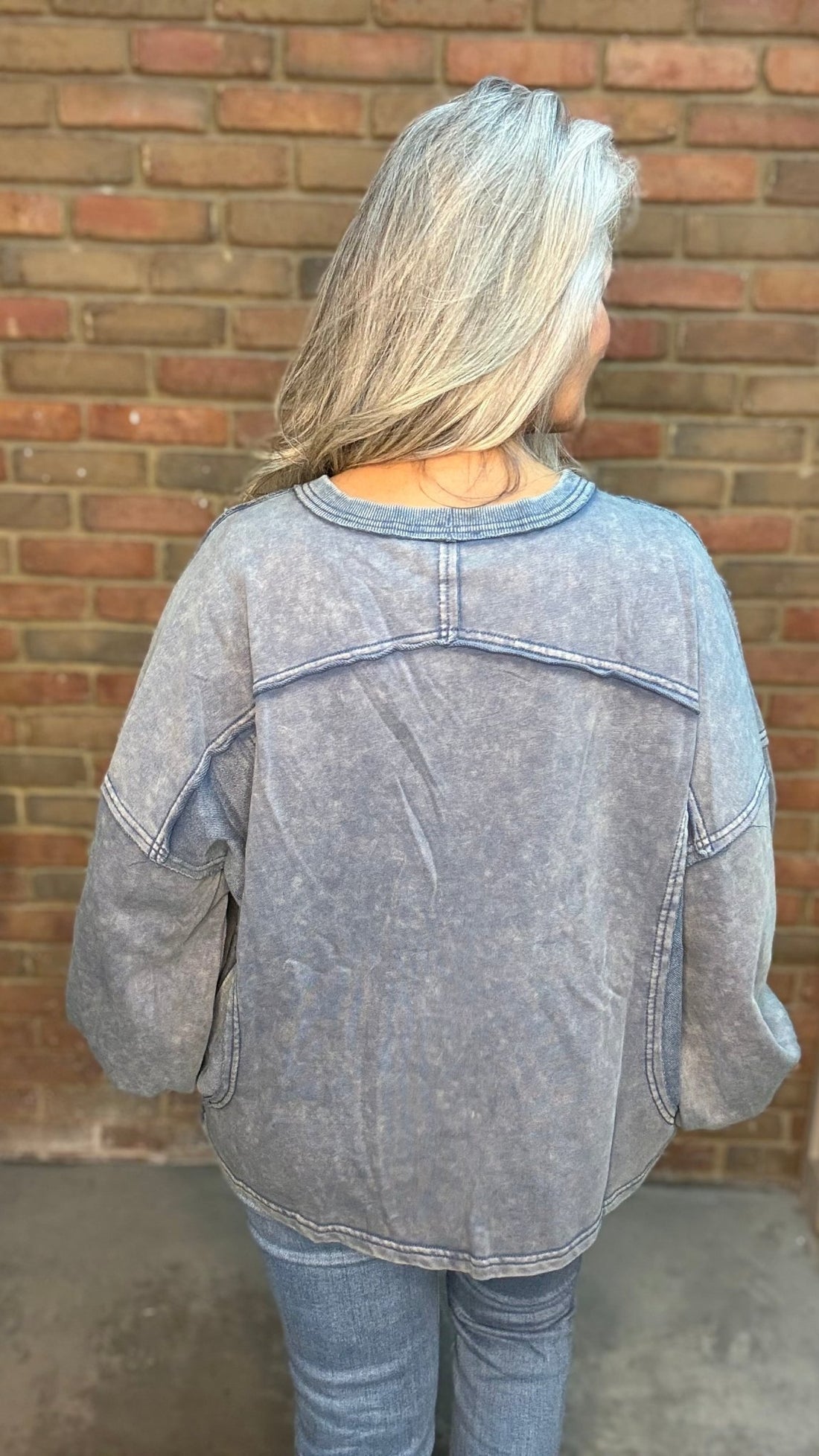 Navy V-Neck Terry Pullover - Vintage Vault Boutique