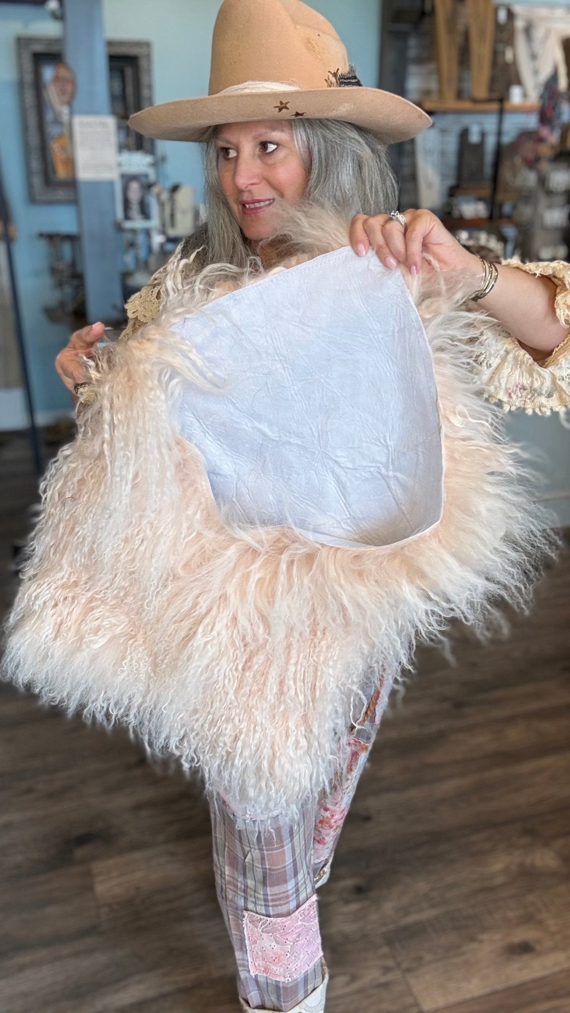 Large Pink Mongolian Fur Bag - Vintage Vault Boutique
