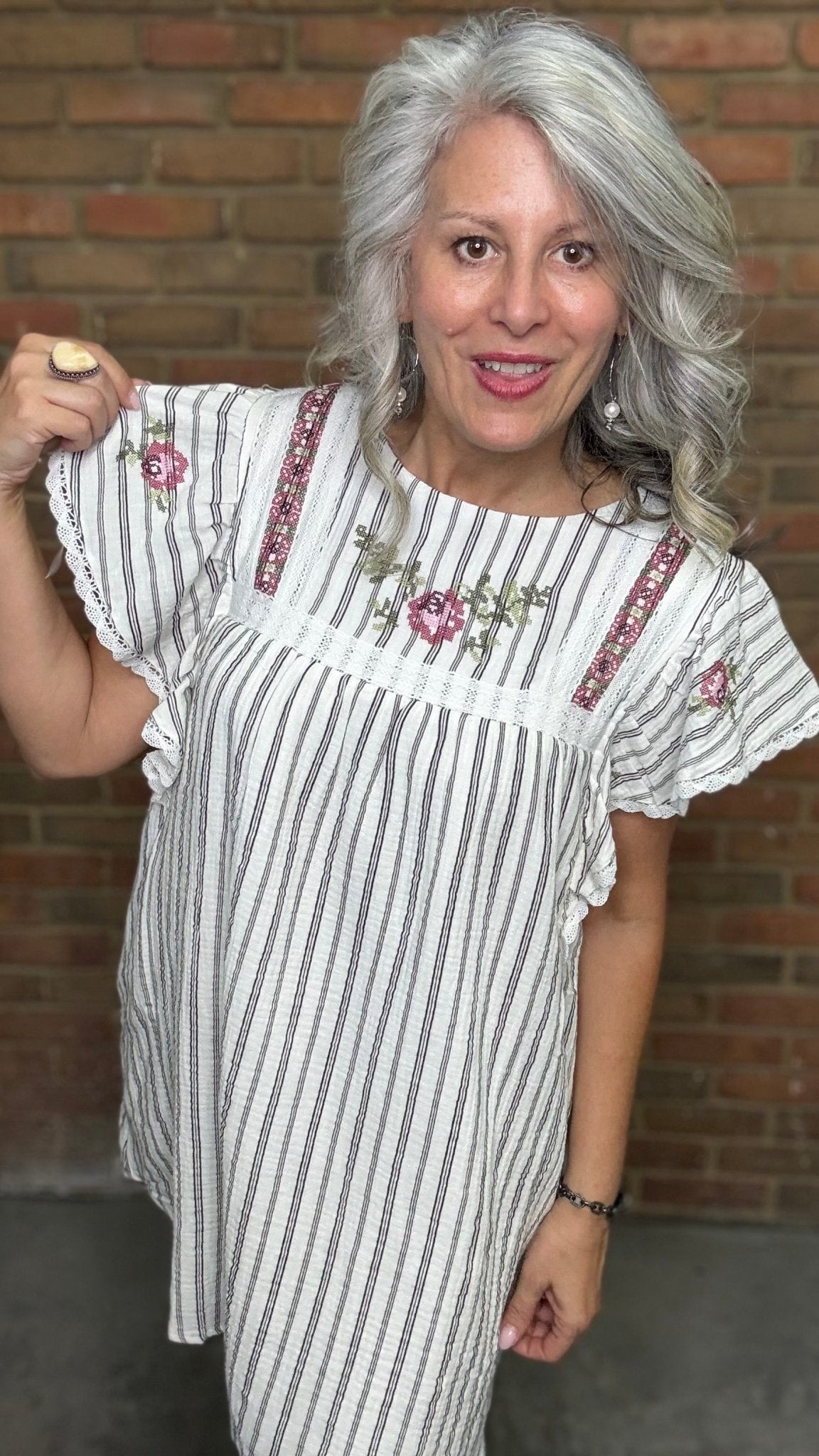 Cross Stitch Striped Cotton Dress - Vintage Vault Boutique