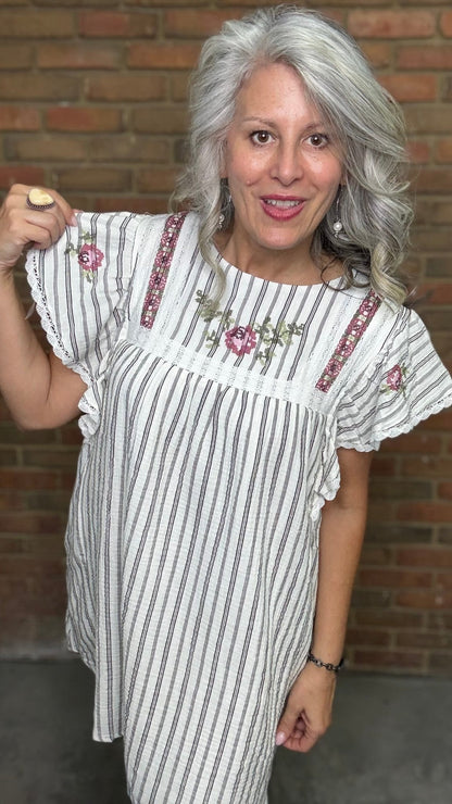 Cross Stitch Striped Cotton Dress - Vintage Vault Boutique