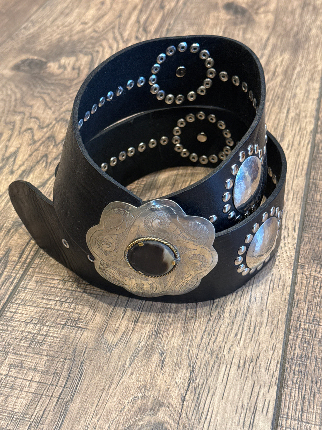Studded and Disk Leather Belt