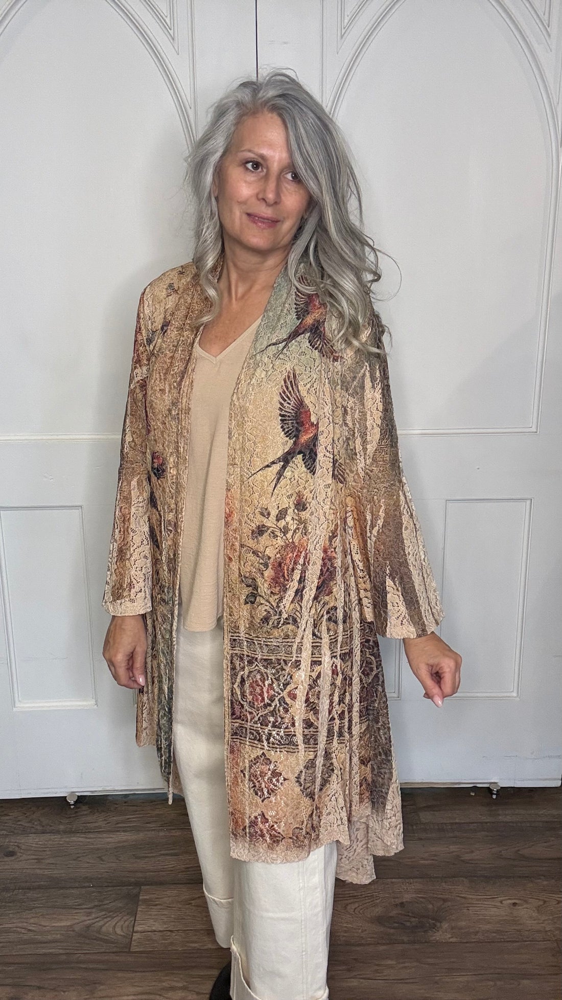 Long Vintage Bird Cardigan