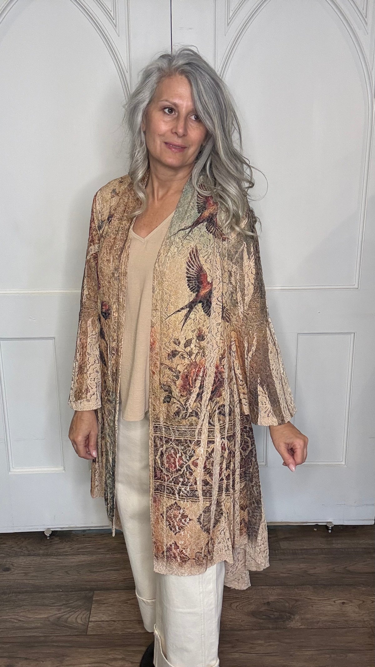 Long Vintage Bird Cardigan