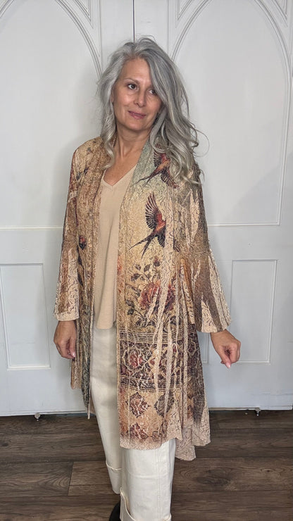 Long Vintage Bird Cardigan
