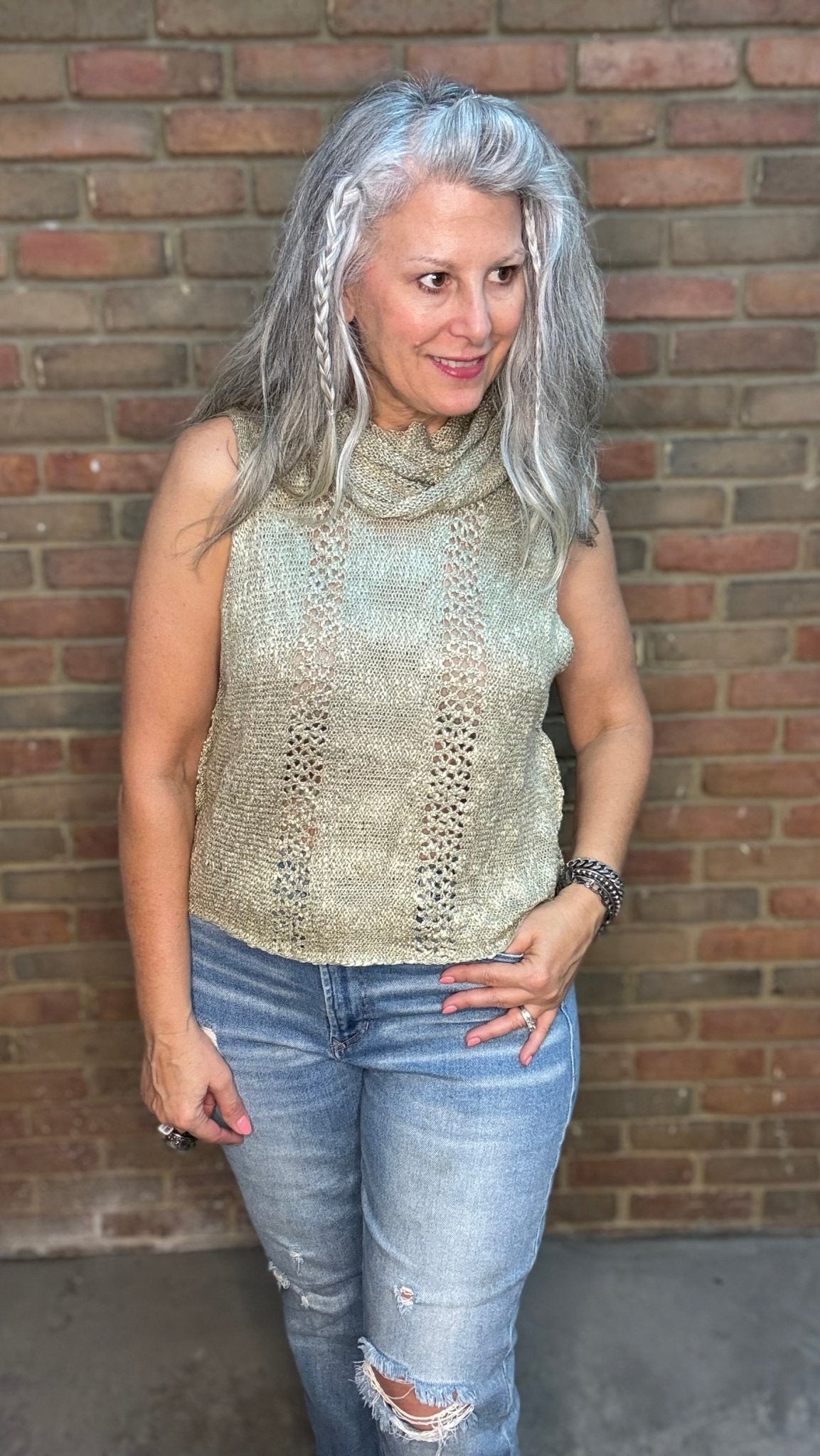 Sage Cowl Neck Sleeveless Sweater - Vintage Vault Boutique