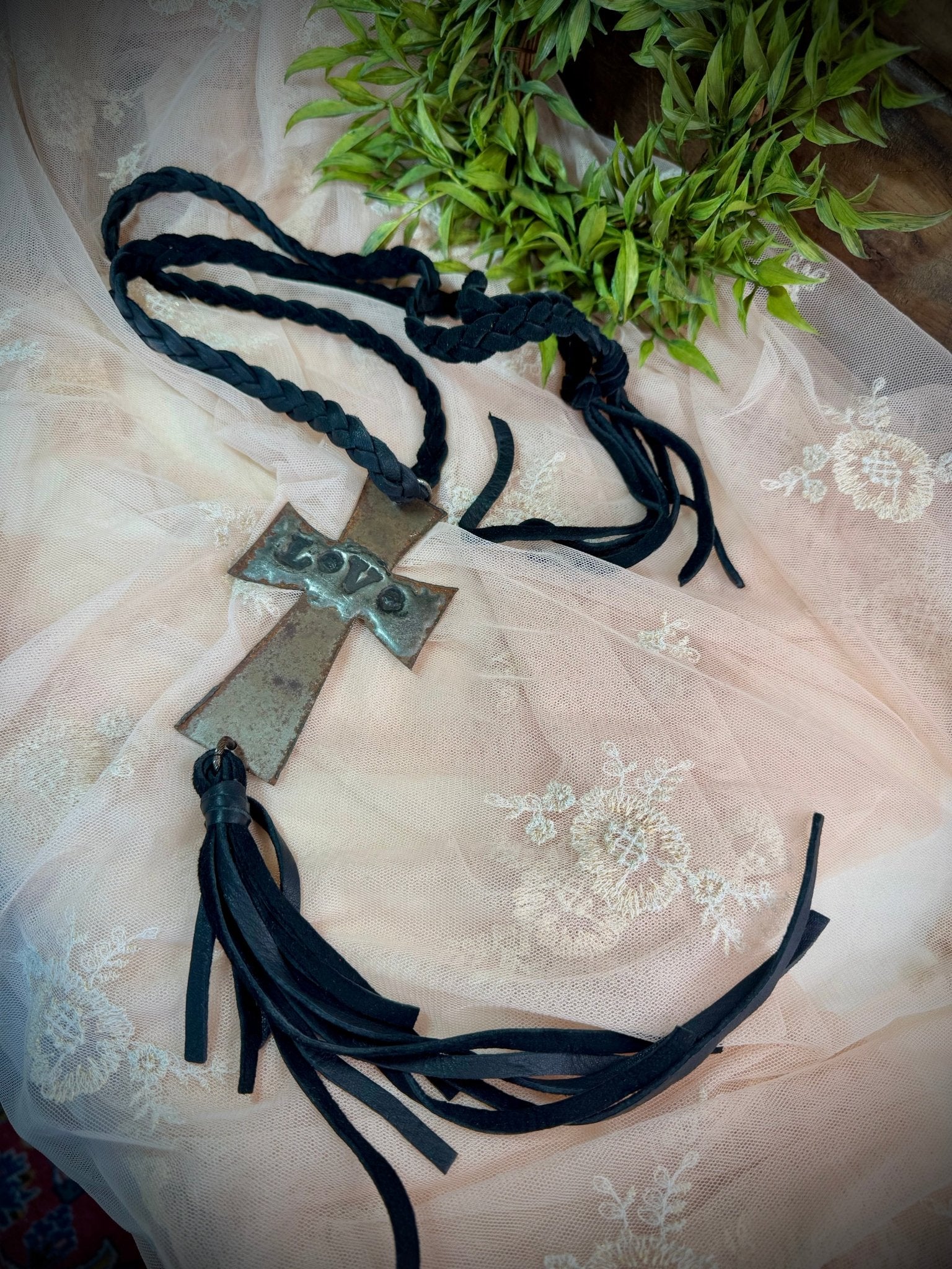 Large Metal LOVE Cross Necklace - Vintage Vault Boutique