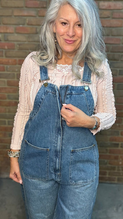 Wide-Leg Denim Overalls