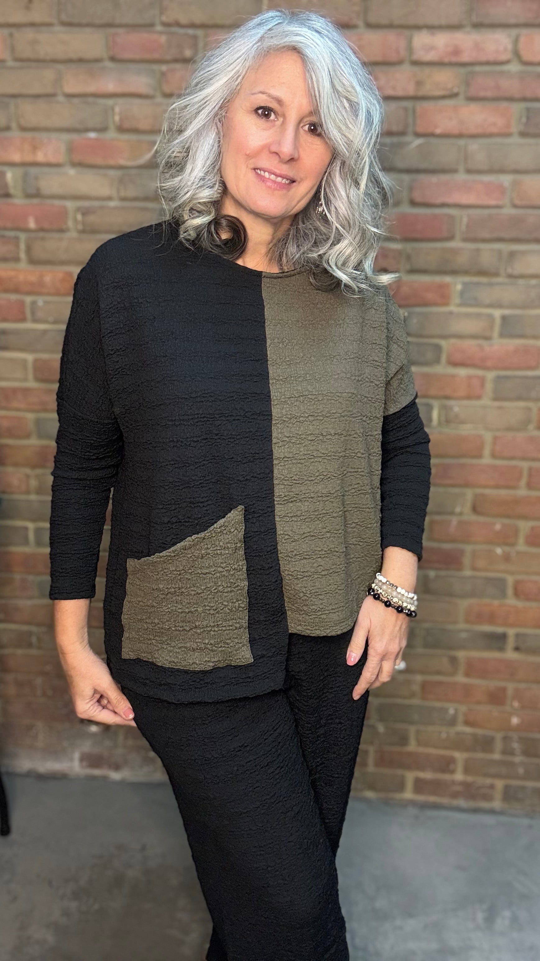 Olive/Black Waffle Top