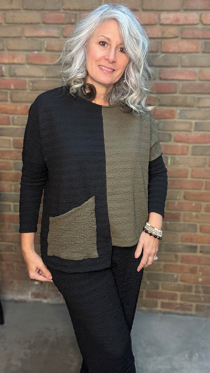 Olive/Black Waffle Top