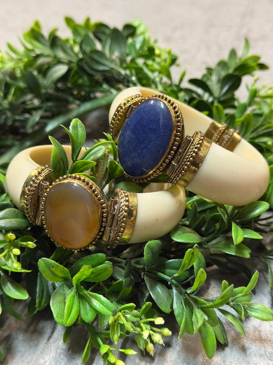 Hinged Oval Stone Bangle Bracelet