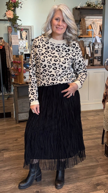 Black Crinkled Mesh Skirt