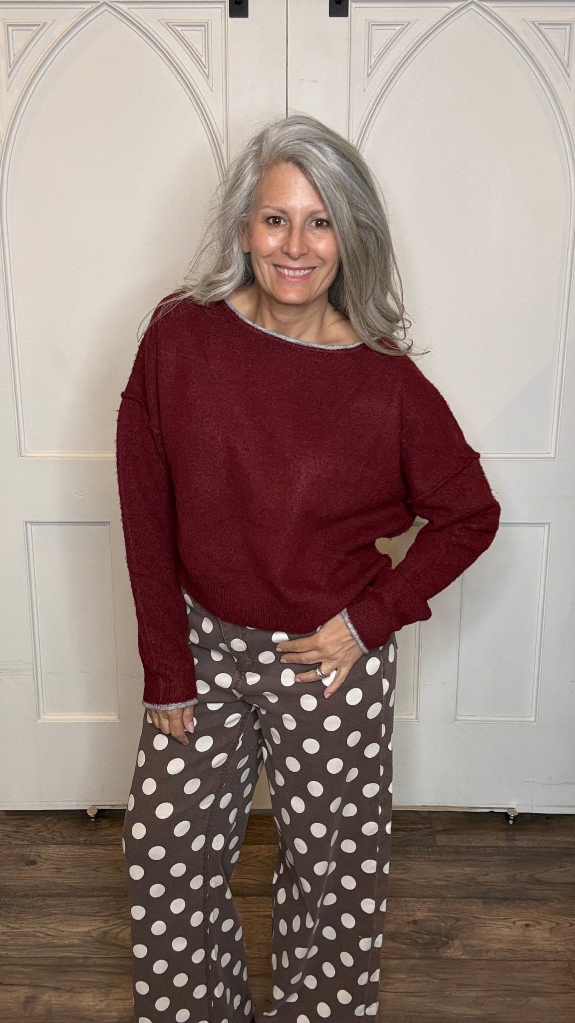 Wine Wide Neck Sweater - Vintage Vault Boutique
