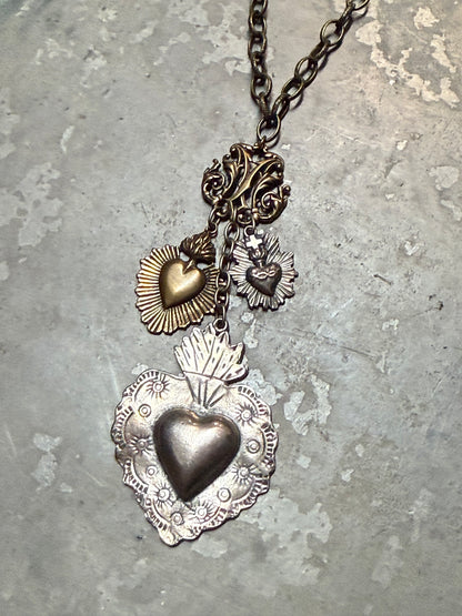 Brass Chain w/3 Hrts