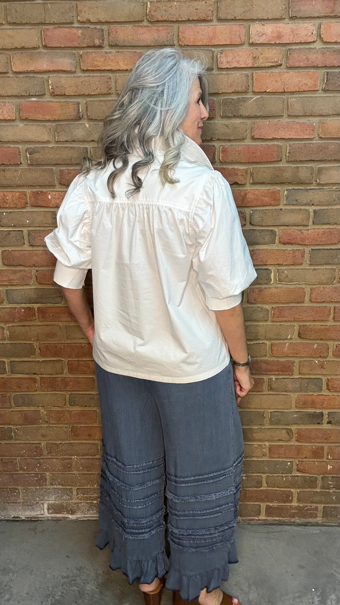 White Puff Sleeve Button Up Shirt - Vintage Vault Boutique