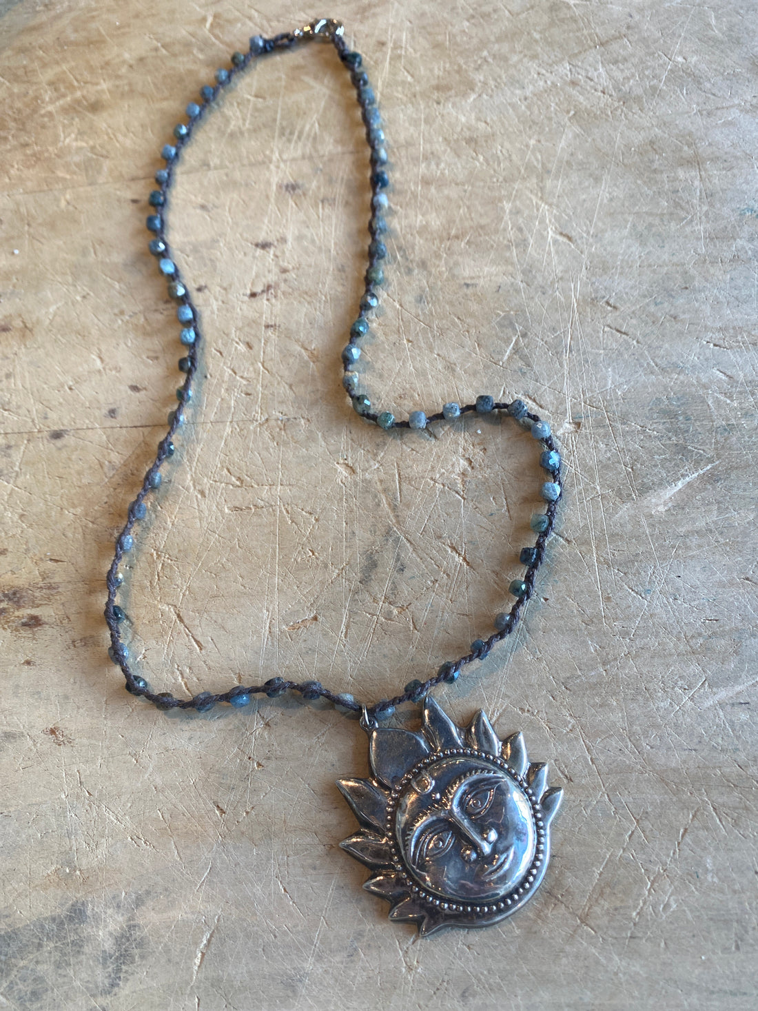 Vintage Sterling Silver Sun on Labradorite Necklace