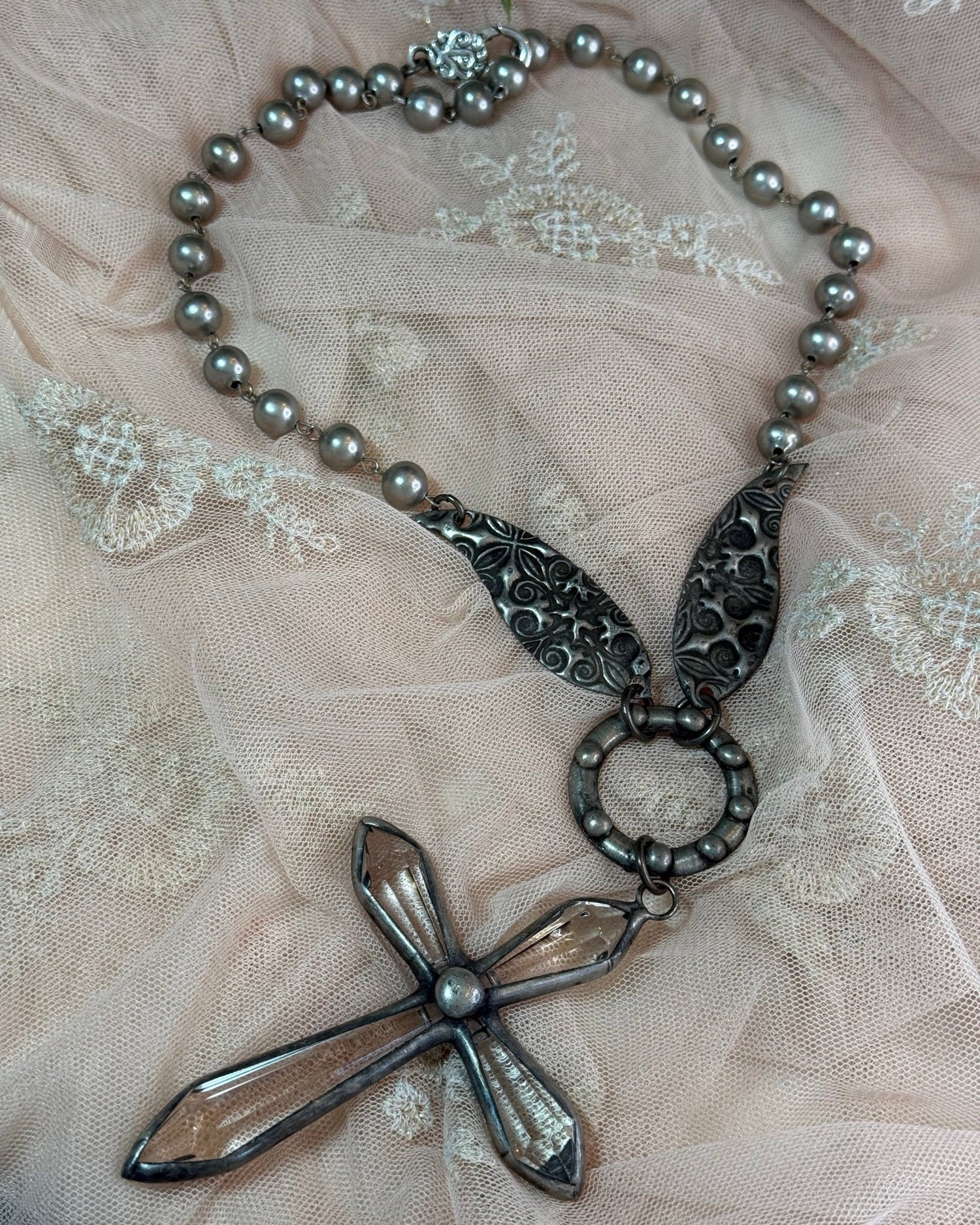Large Crystal Cross Necklace - Vintage Vault Boutique