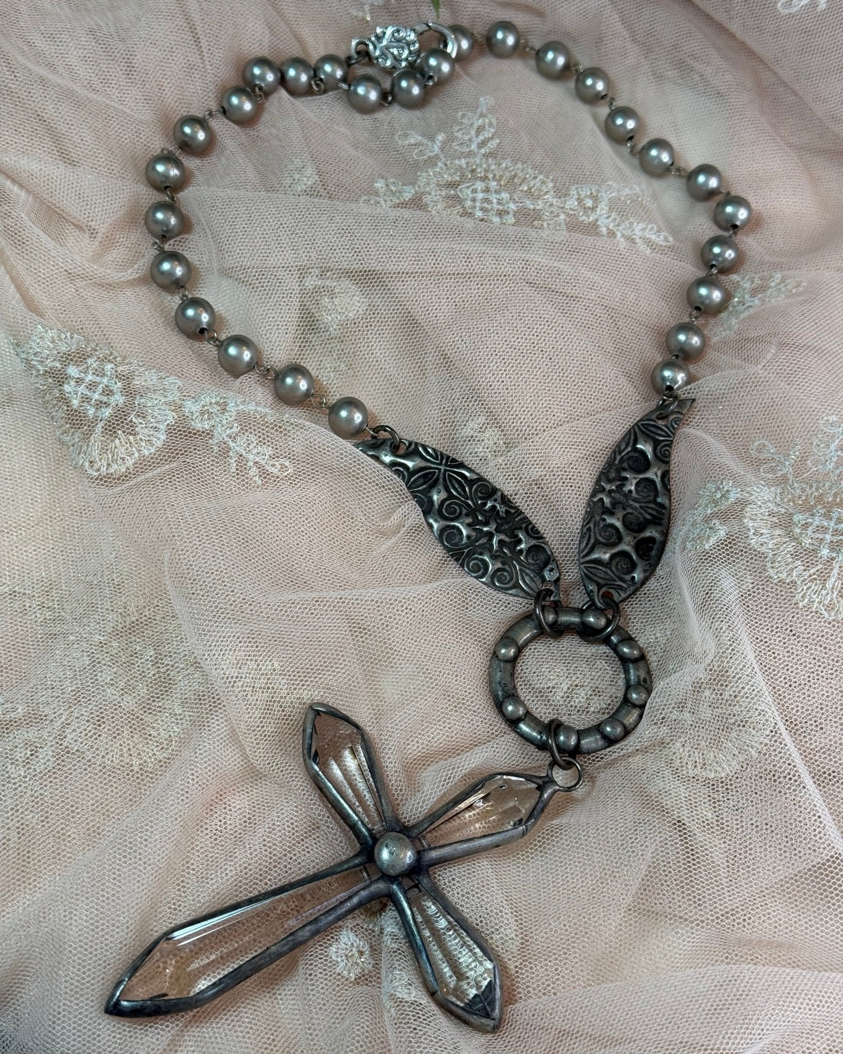 Large Crystal Cross Necklace - Vintage Vault Boutique